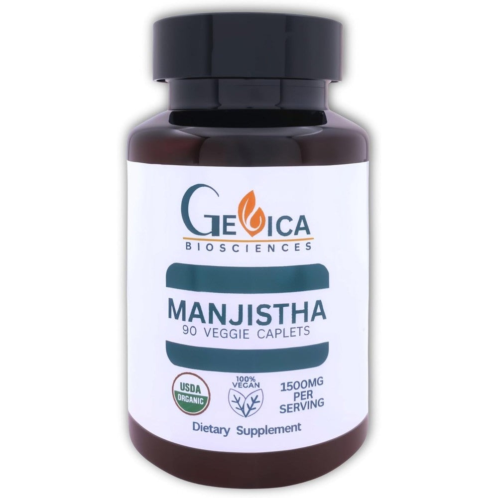 GeVica Biosciences USDA Organic Manjistha supplement bottle front view