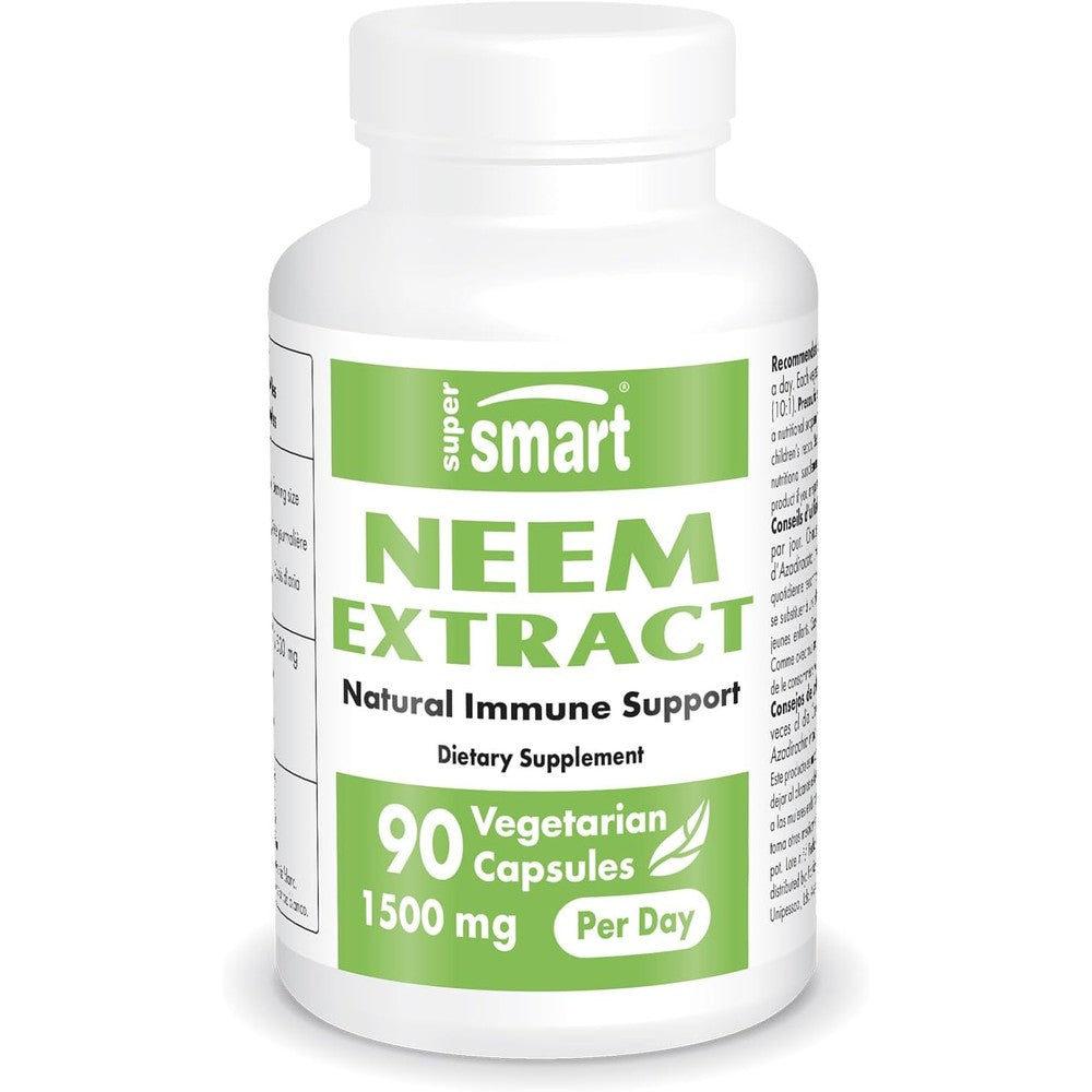 Supersmart Neem Extract 1500mg 90 Veggie Caps Front View