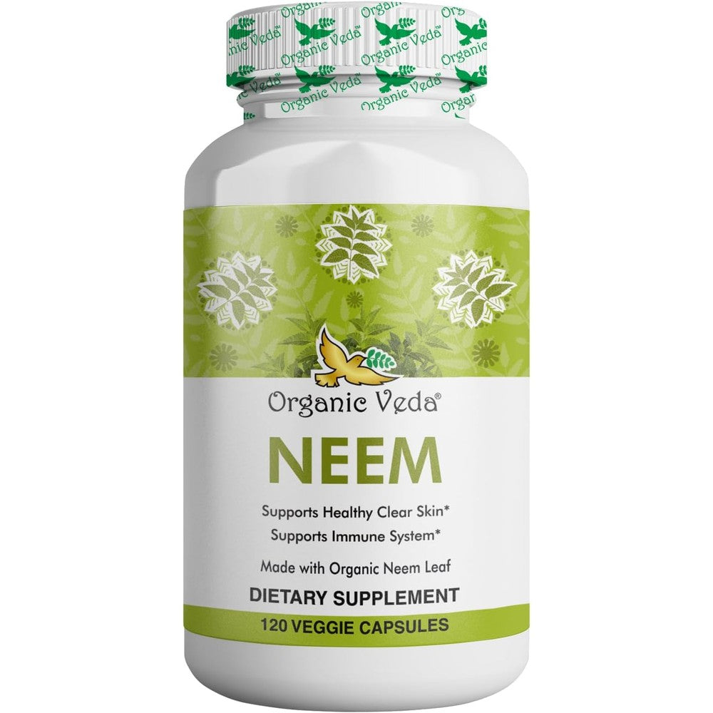 Organic Veda Neem 1000mg 120 Vegan Capsules front view