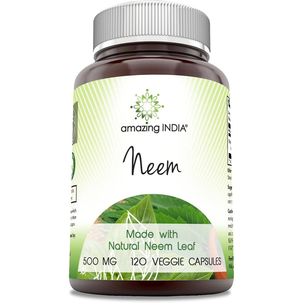 Amazing India Neem 500mg 120 Veggie Capsules front view