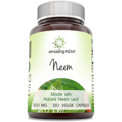 Amazing India Neem 500mg 120 Veggie Capsules front view