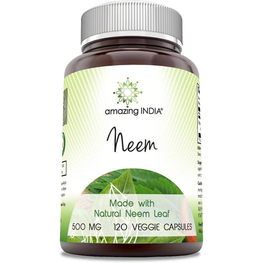 Amazing India Neem 500mg 120 Veggie Capsules front view