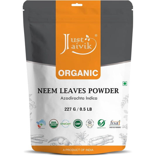 Just Jaivik 100 Percent Organic Neem Leaves Powder front view bag