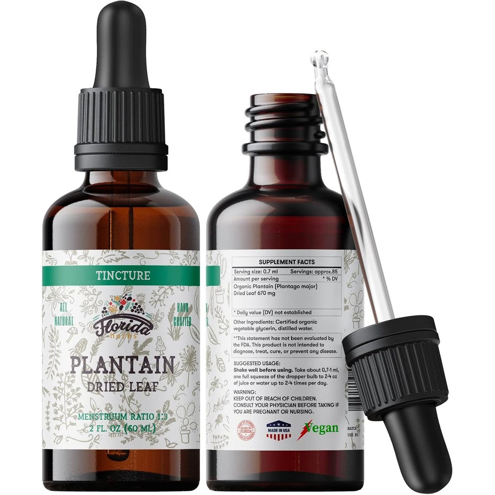 Florida Herbs Organic Plantain Tincture front label view