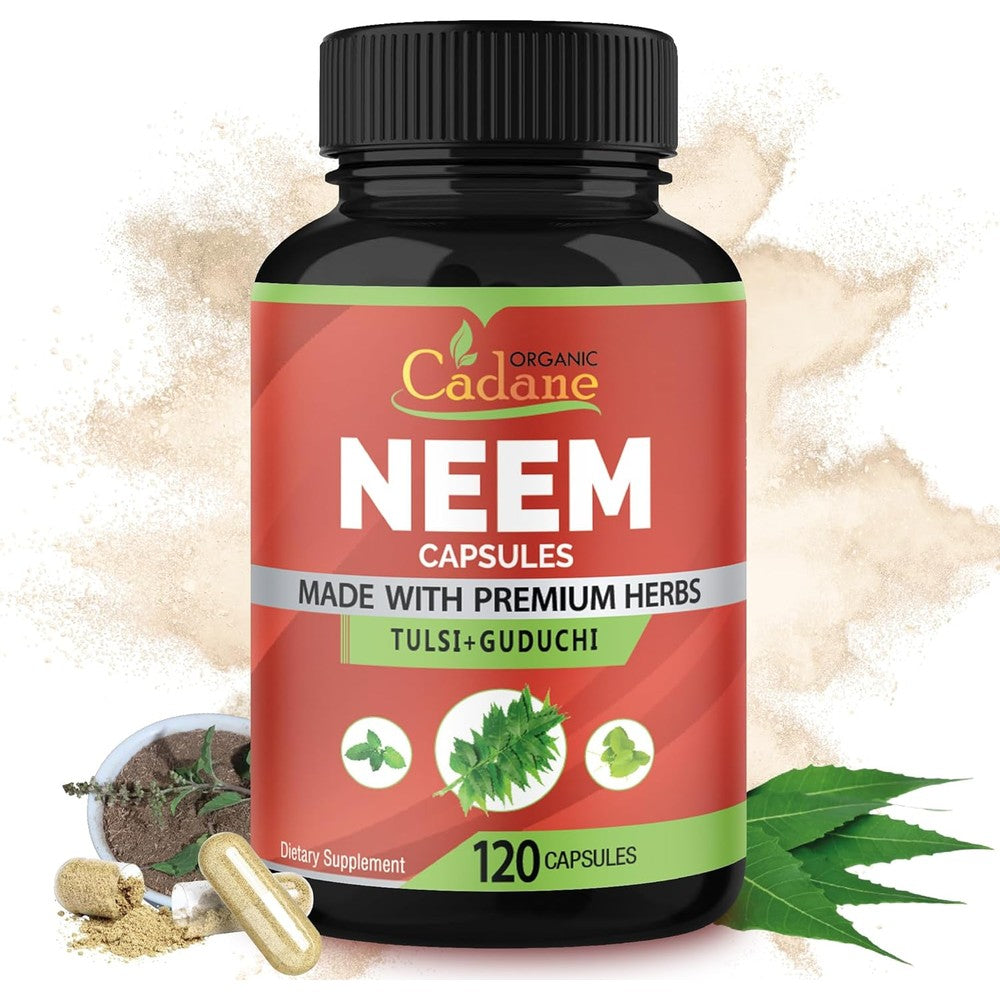 Organic Cadane Neem Leaf Capsules front view bottle
