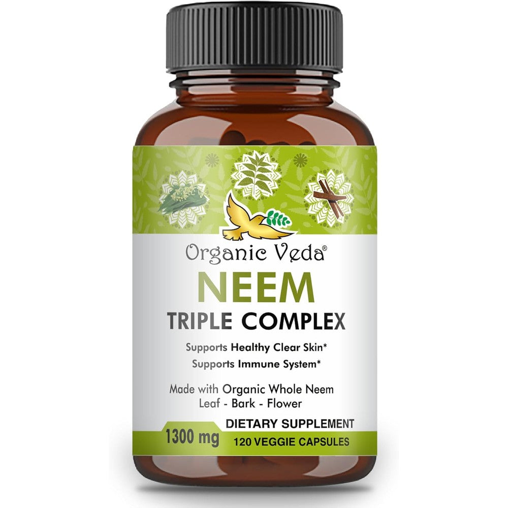 Organic Veda Neem Triple Complex 120 Capsules front view