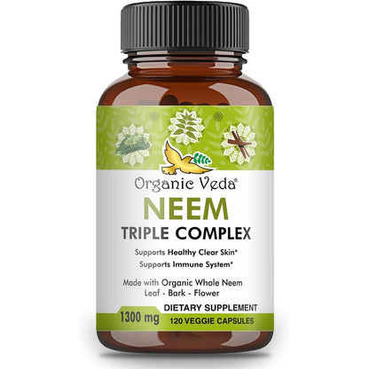 Organic Veda Neem Triple Complex 120 Capsules front view