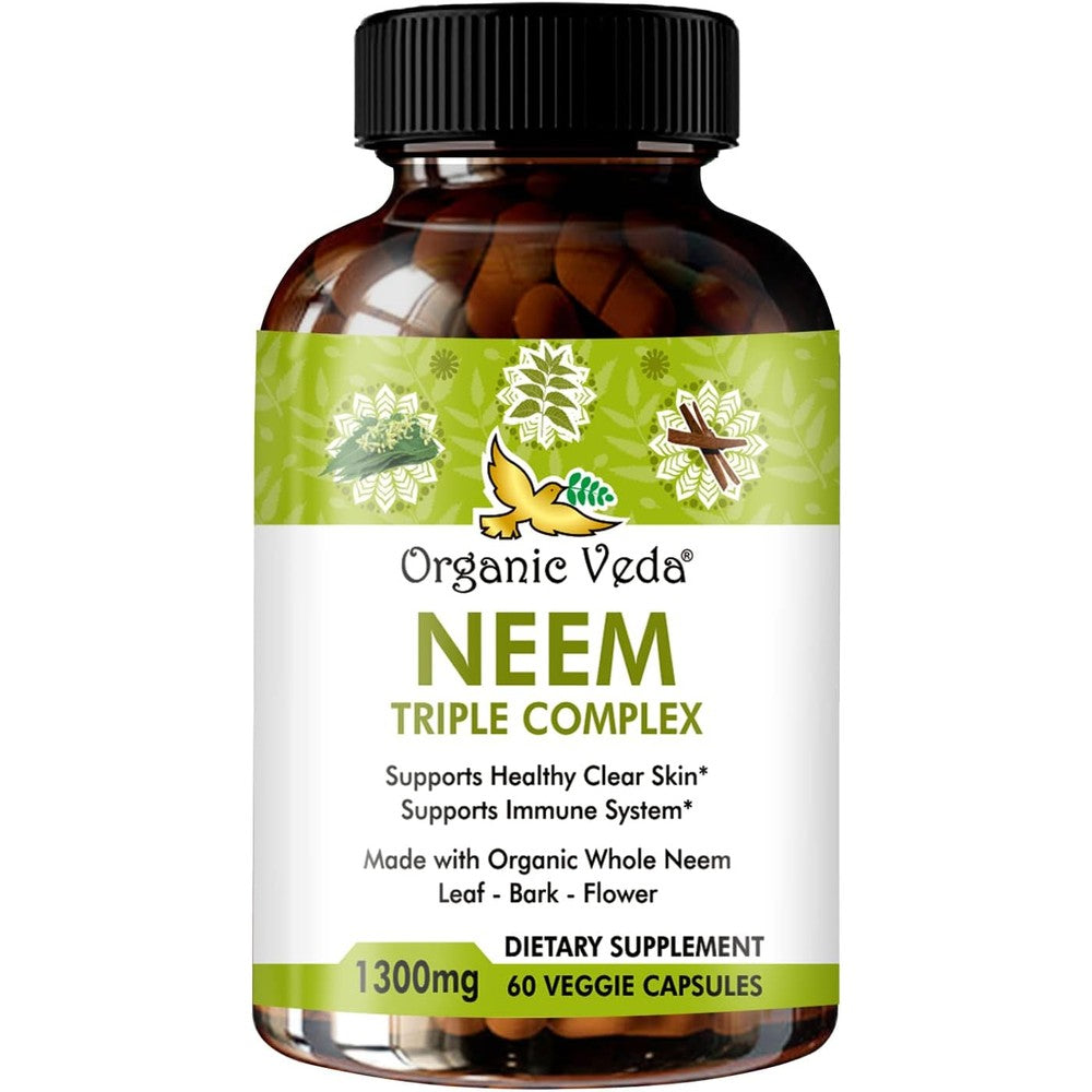Organic Veda Neem Triple Complex 60 Vegan Capsules front view