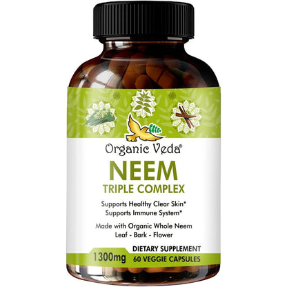 Organic Veda Neem Triple Complex 60 Vegan Capsules front view