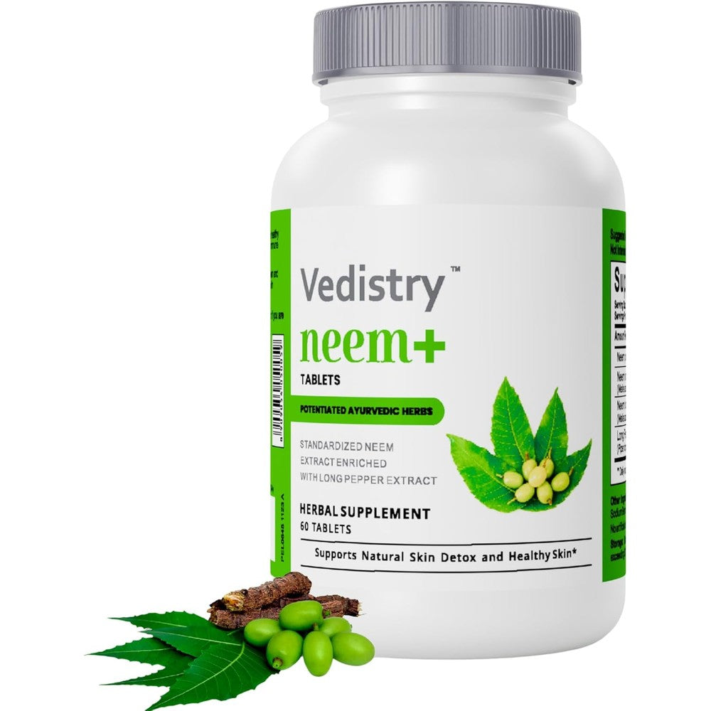 Vedistry Neem Leaf 1100mg Tablets front view for skin health
