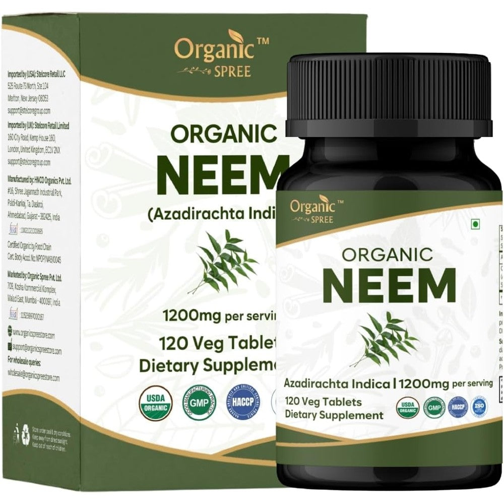 Organic Spree Neem Skin And Detox 120 Tablets Front View