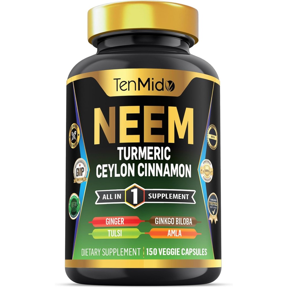 Tenmido Neem Leaf Supplement 150 Capsules front view