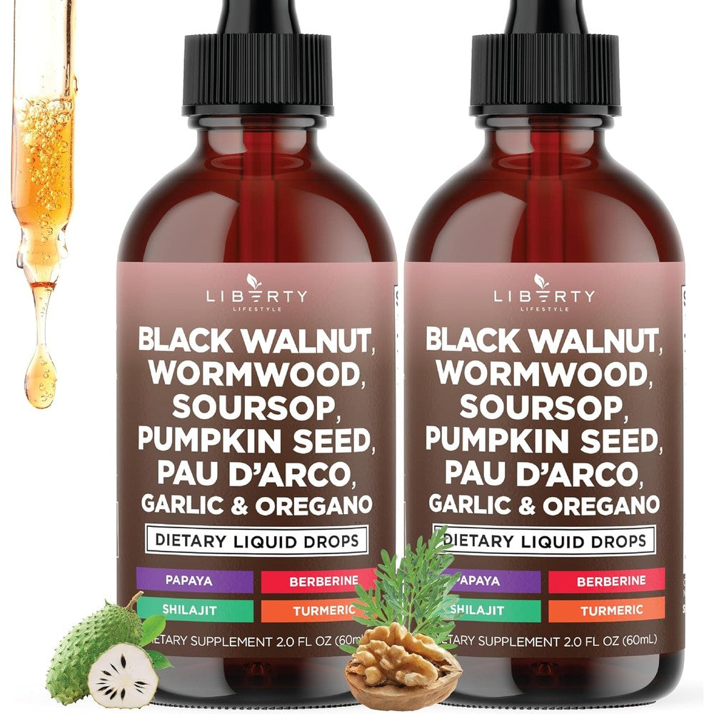 Liberty Lifestyle Defend Wormwood and Black Walnut Liquid Drops front view for digestive health