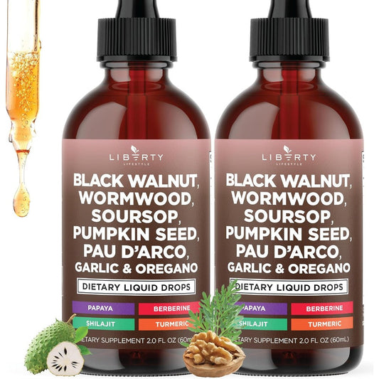 Liberty Lifestyle Defend Wormwood and Black Walnut Liquid Drops front view for digestive health