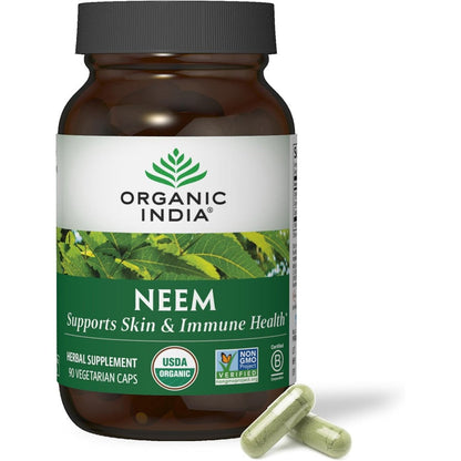 Organic India Neem Leaf 90 Capsules front view for skin health
