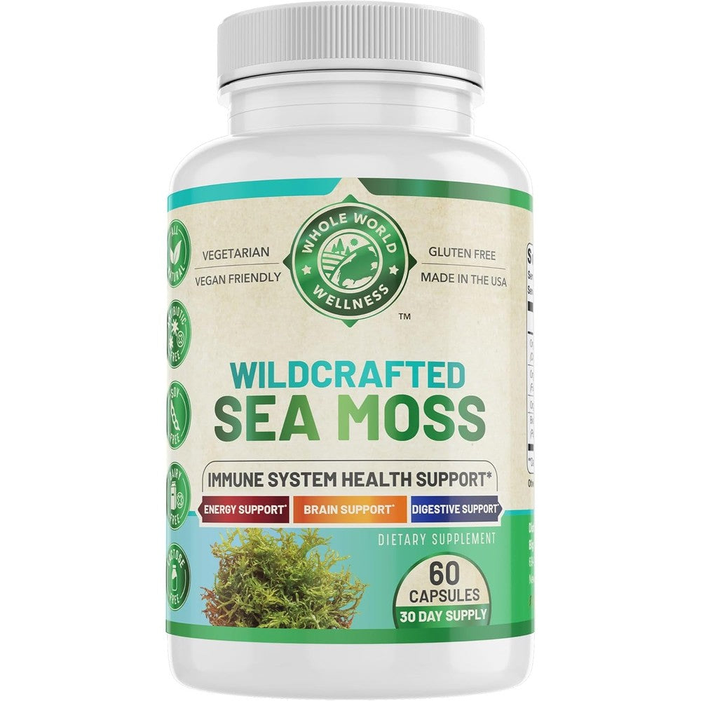 Whole World Wellness Organic Sea Moss And Bladderwrack 60 Vegan Capsules Front View