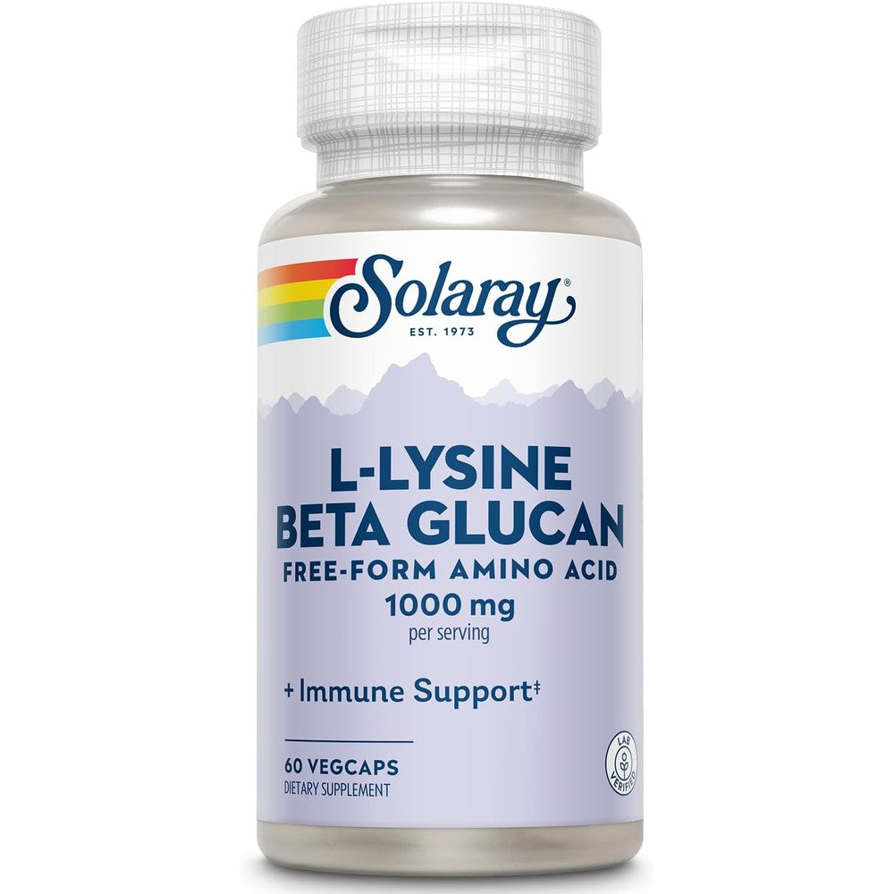 Solaray L-Lysine with Beta Glucan 1000mg bottle front view for immune support