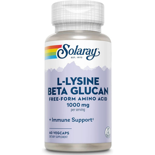 Solaray L-Lysine with Beta Glucan 1000mg bottle front view for immune support