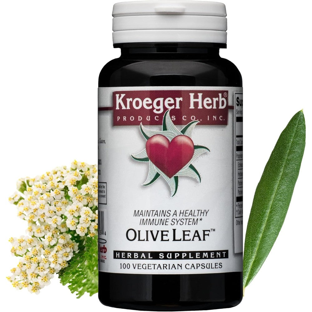 Kroeger Herb Products Olive Leaf and Yarrow supplement front view bottle