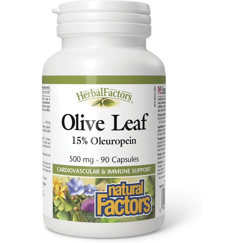Natural Factors HerbalFactors Olive Leaf 500 mg 90 Capsules front view
