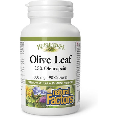 Natural Factors HerbalFactors Olive Leaf 500 mg 90 Capsules front view