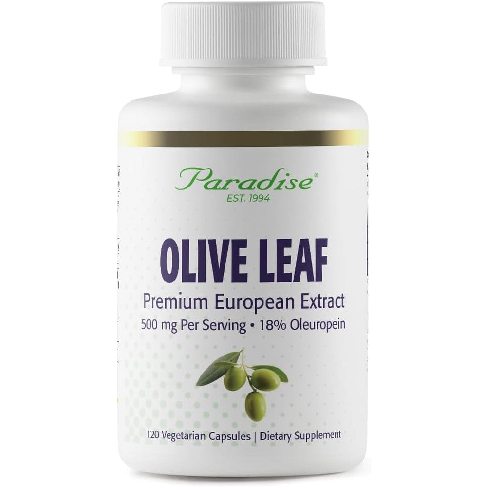Paradise Herbs Olive Leaf Extract 120 vegetarian capsules front bottle view for immune support
