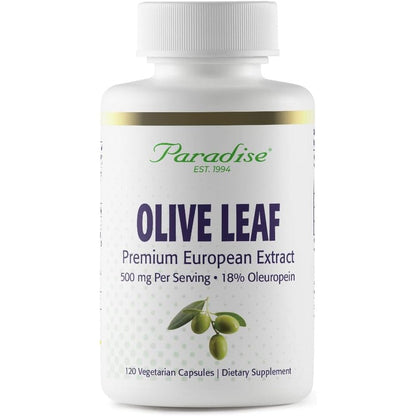 Paradise Herbs Olive Leaf Extract 120 vegetarian capsules front bottle view for immune support