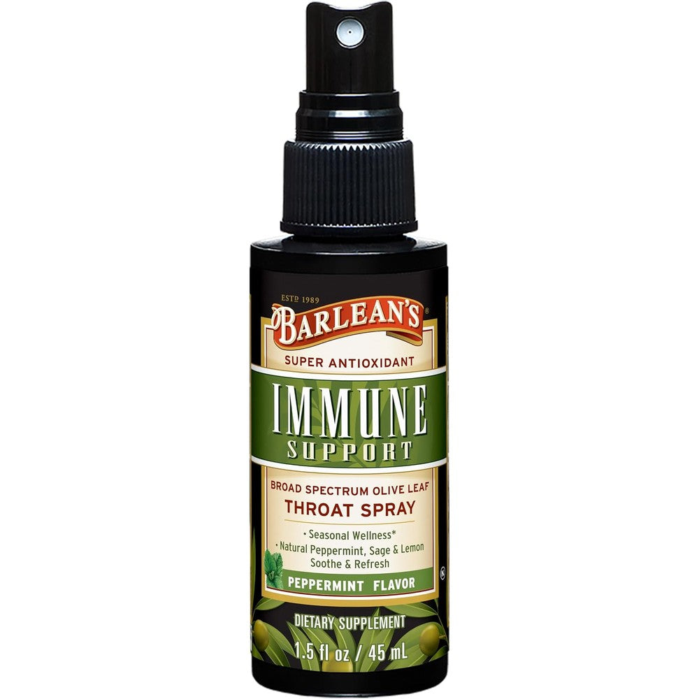 Barlean's Olive Leaf Complex Throat Spray bottle front view for immune support