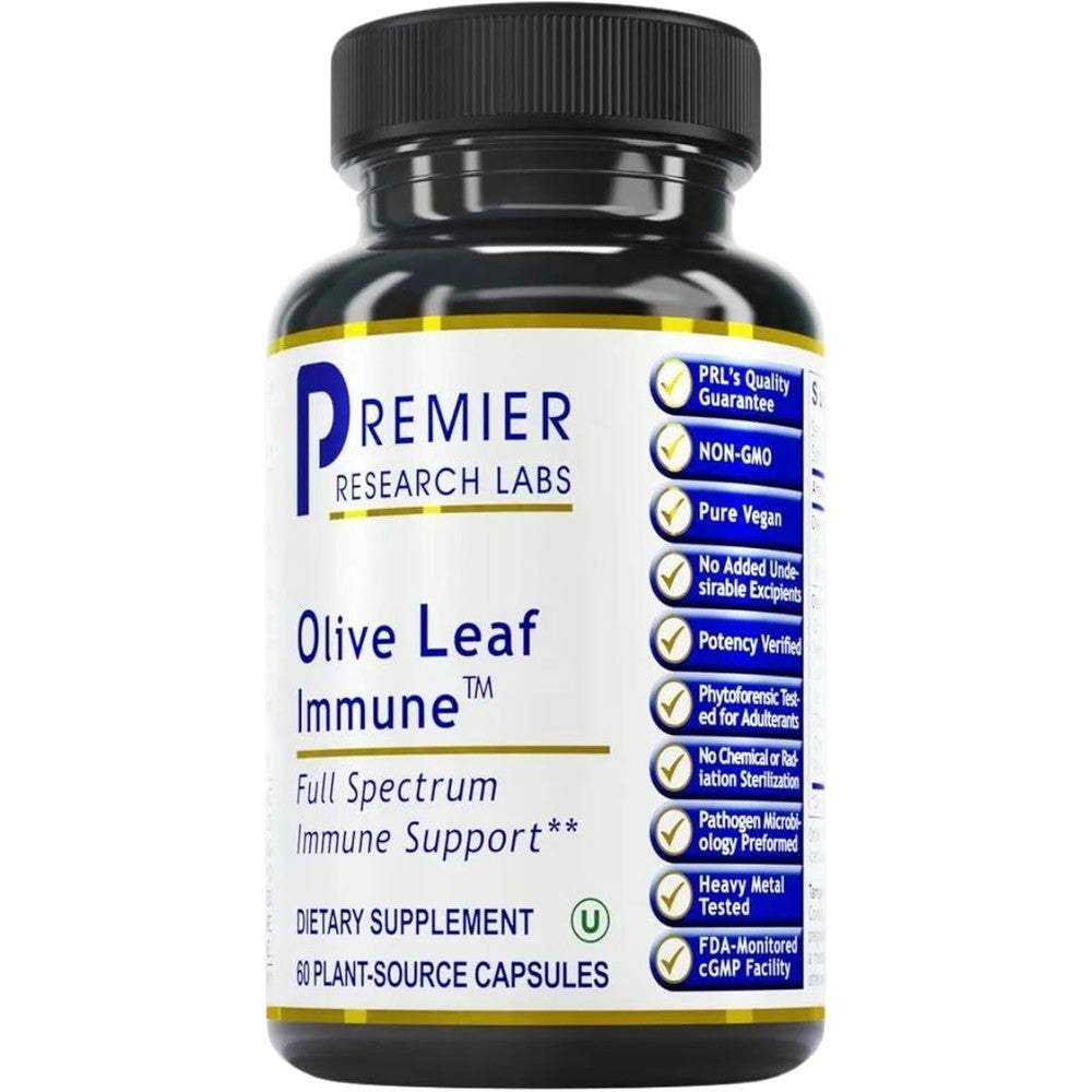 Premier Research Labs Olive Leaf Immune 60 capsules front view showcasing the premium botanical formula bottle.