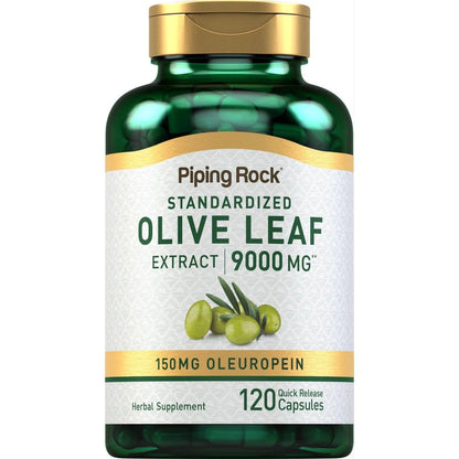 Piping Rock Olive Leaf Extract 150mg 120 Capsules Front View Authentic USA Supplement