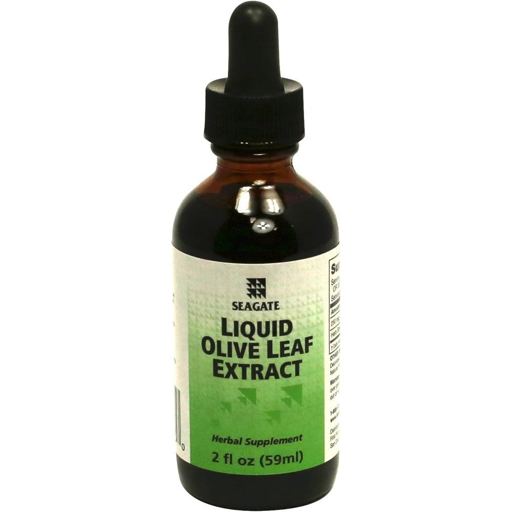Seagate Olive Leaf Extract Liquid front view showing the 2 fluid ounce immune support bottle