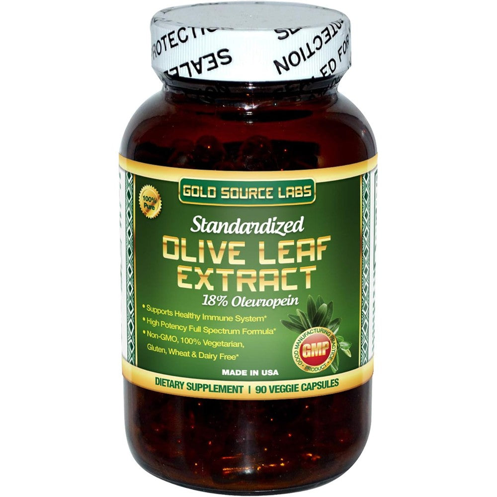 Gold Source Labs Organic Olive Leaf Extract 90 capsules front bottle view for immune support