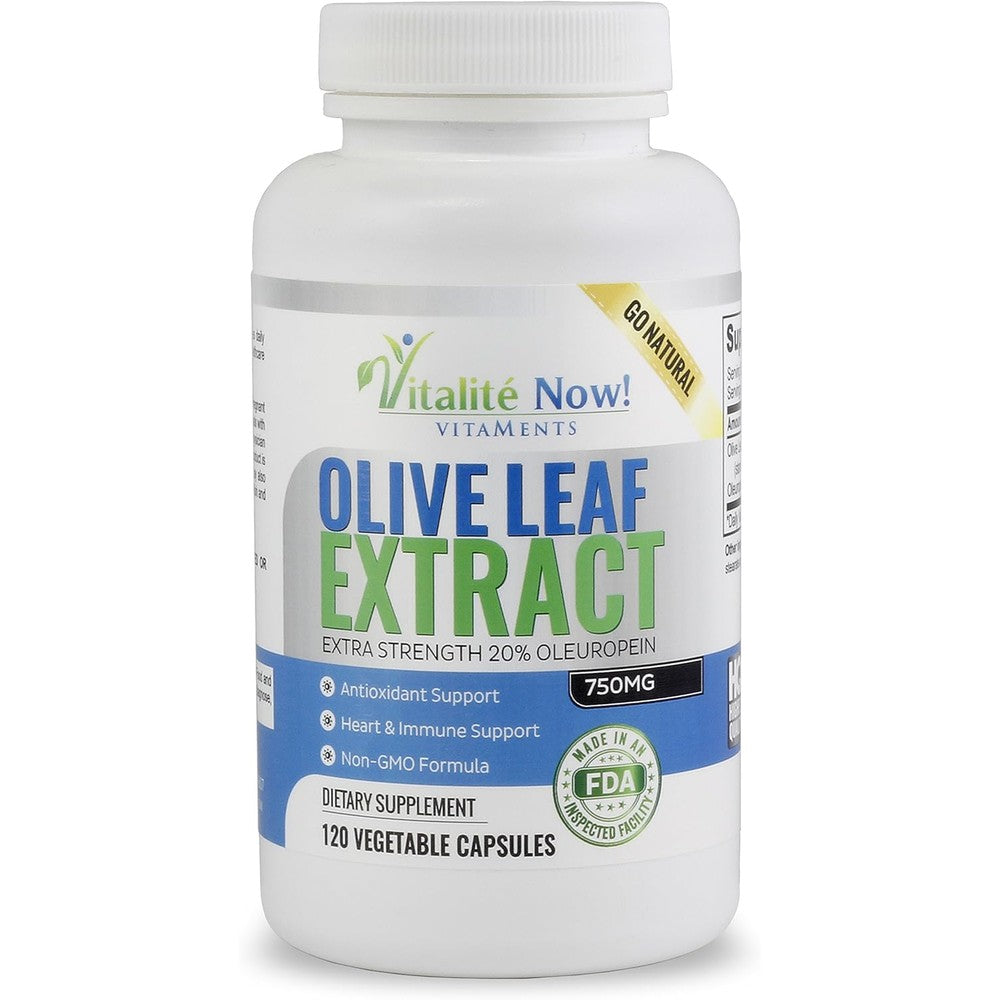 VitalitÃ© Now Super Strength Olive Leaf Extract 120 capsules front bottle view