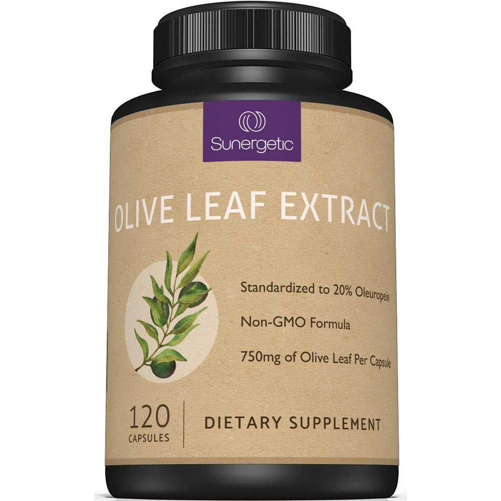 Sunergetic Premium Olive Leaf Extract 750mg bottle front view for premium immune support