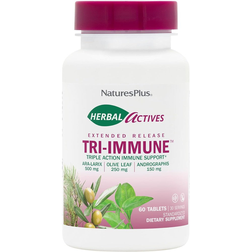 NaturesPlus Herbal Actives Tri-Immune Extended Release 60 Tablets front bottle view