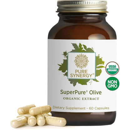 Pure Synergy SuperPure Olive Extract 60 Capsules front bottle view for heart health