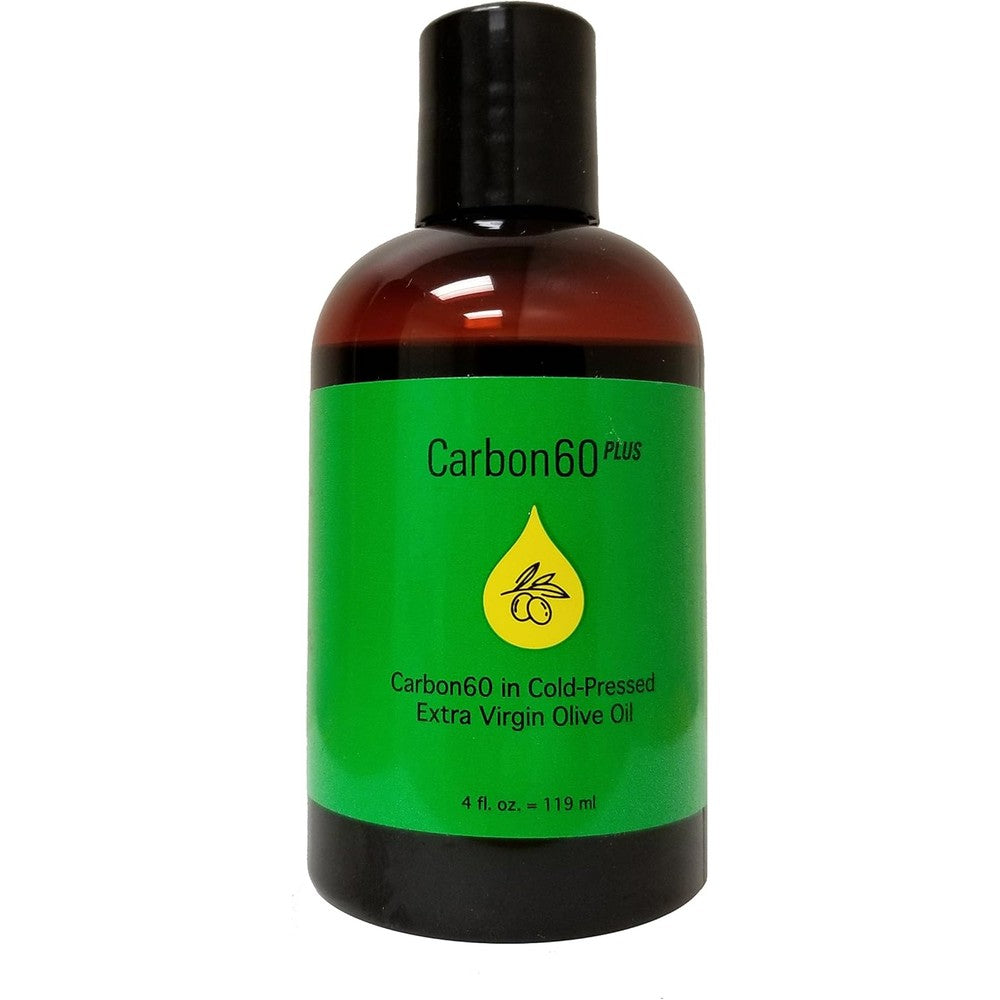 Carbon60 Plus Regular Strength C60 supplement 8 Ounce bottle front view showing organic extra virgin olive oil blend.