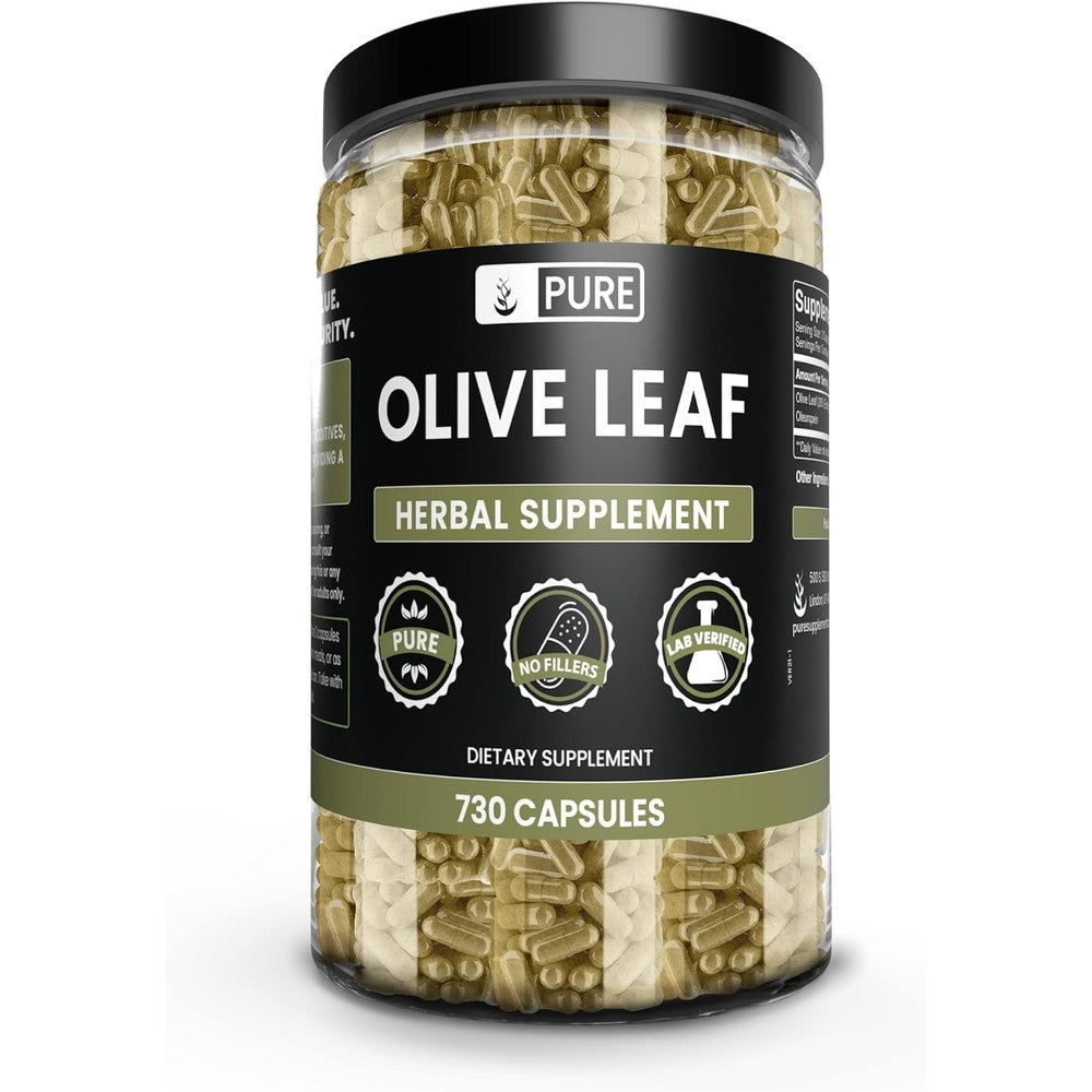 Pure Original Ingredients Olive Leaf Extract 730 Capsules front view bottle for natural antioxidant defense