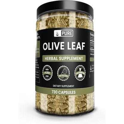 Pure Original Ingredients Olive Leaf Extract 730 Capsules front view bottle for natural antioxidant defense