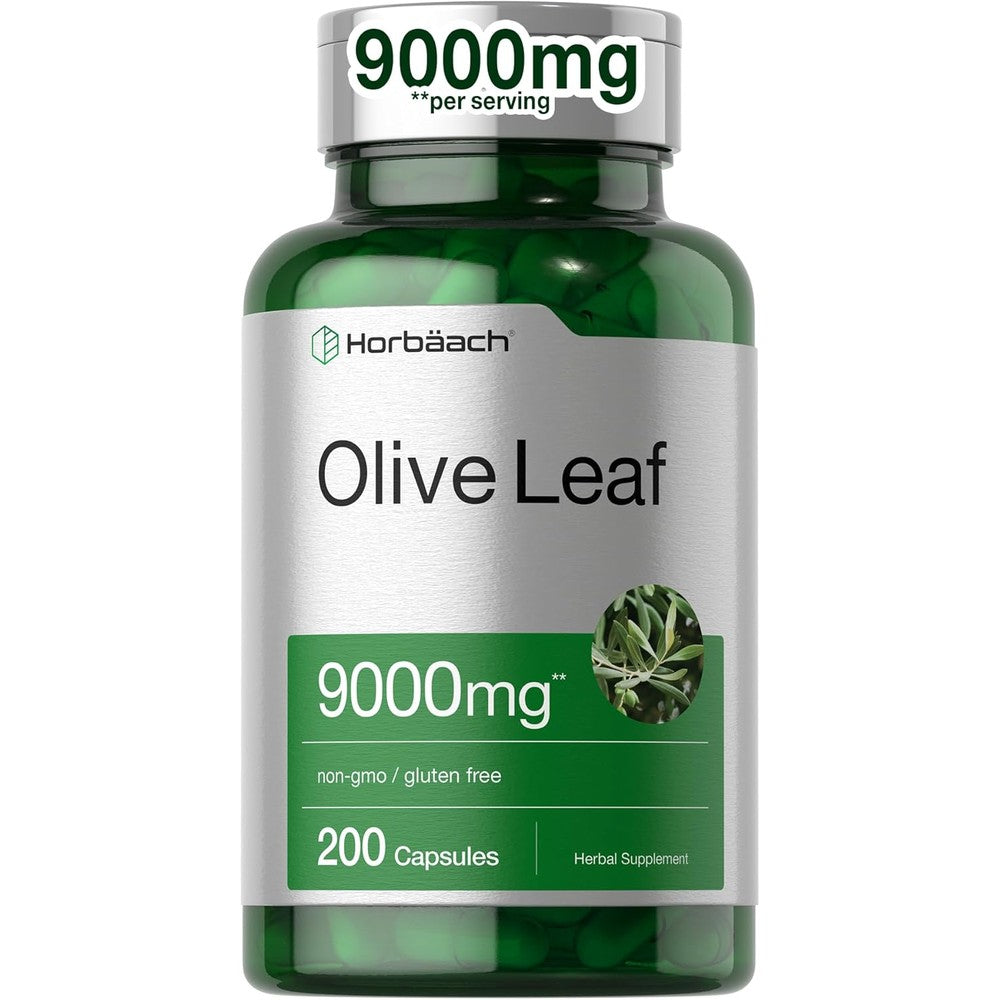 HorbÃ¤ach Olive Leaf Extract 9000mg 200 capsules front view bottle for immune support