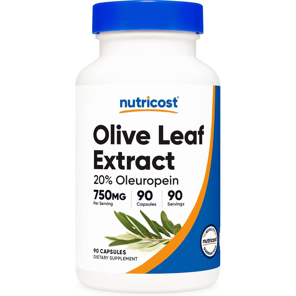 Nutricost Olive Leaf Extract 750mg bottle front view for premium immune support