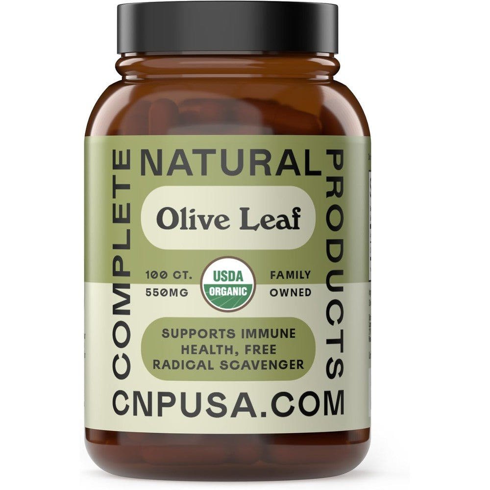 Complete Natural Products Organic Olive Leaf Capsules front bottle view for immune support