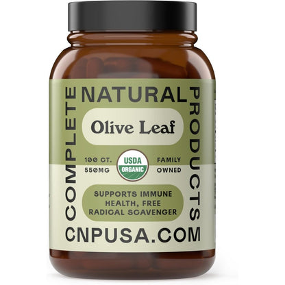 Complete Natural Products Organic Olive Leaf Capsules front bottle view for immune support
