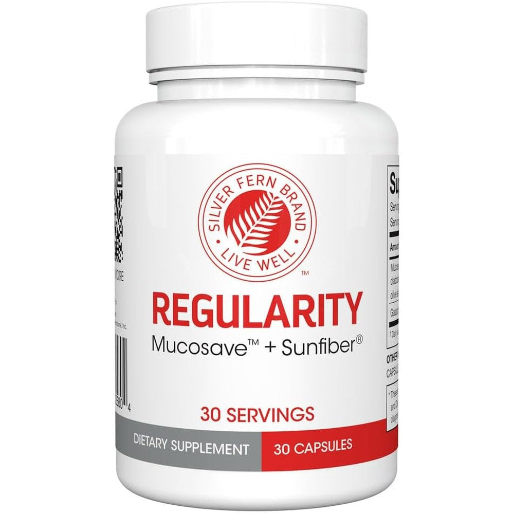 Silver Fern Brand Regularity Digestive Supplement 30 capsules front bottle view for non-laxative gut health support