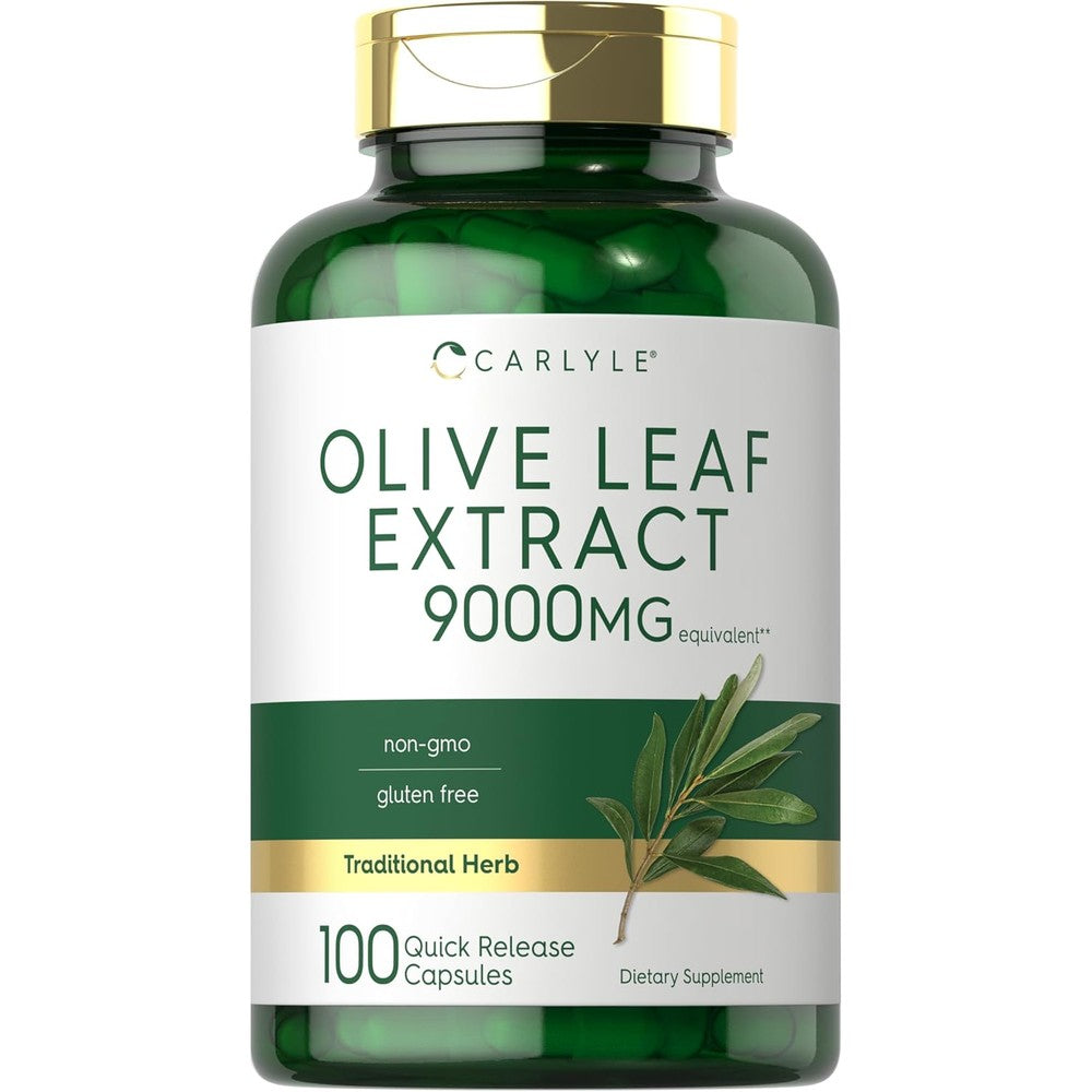 Carlyle Olive Leaf Extract 9000mg 100 capsules front bottle view for immune support