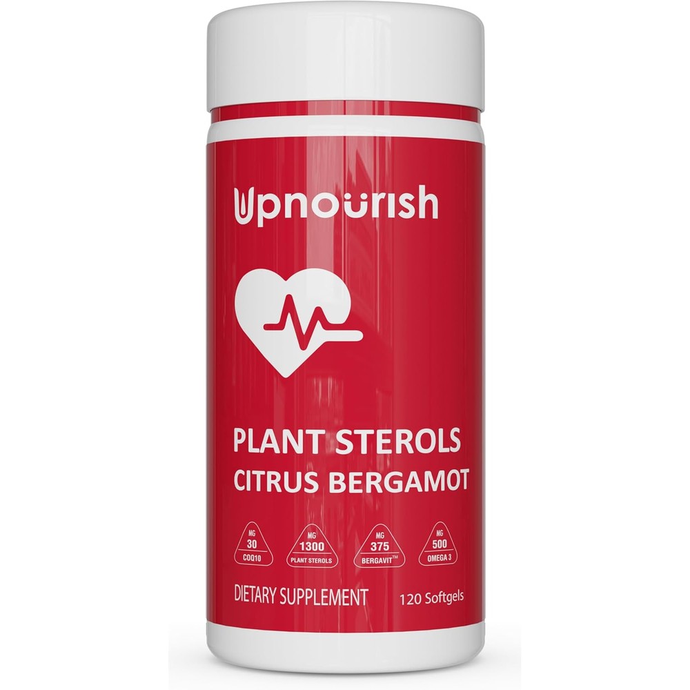 UpNourish Citrus Bergamot and Plant Sterols 120 Softgels bottle front view for cholesterol management.