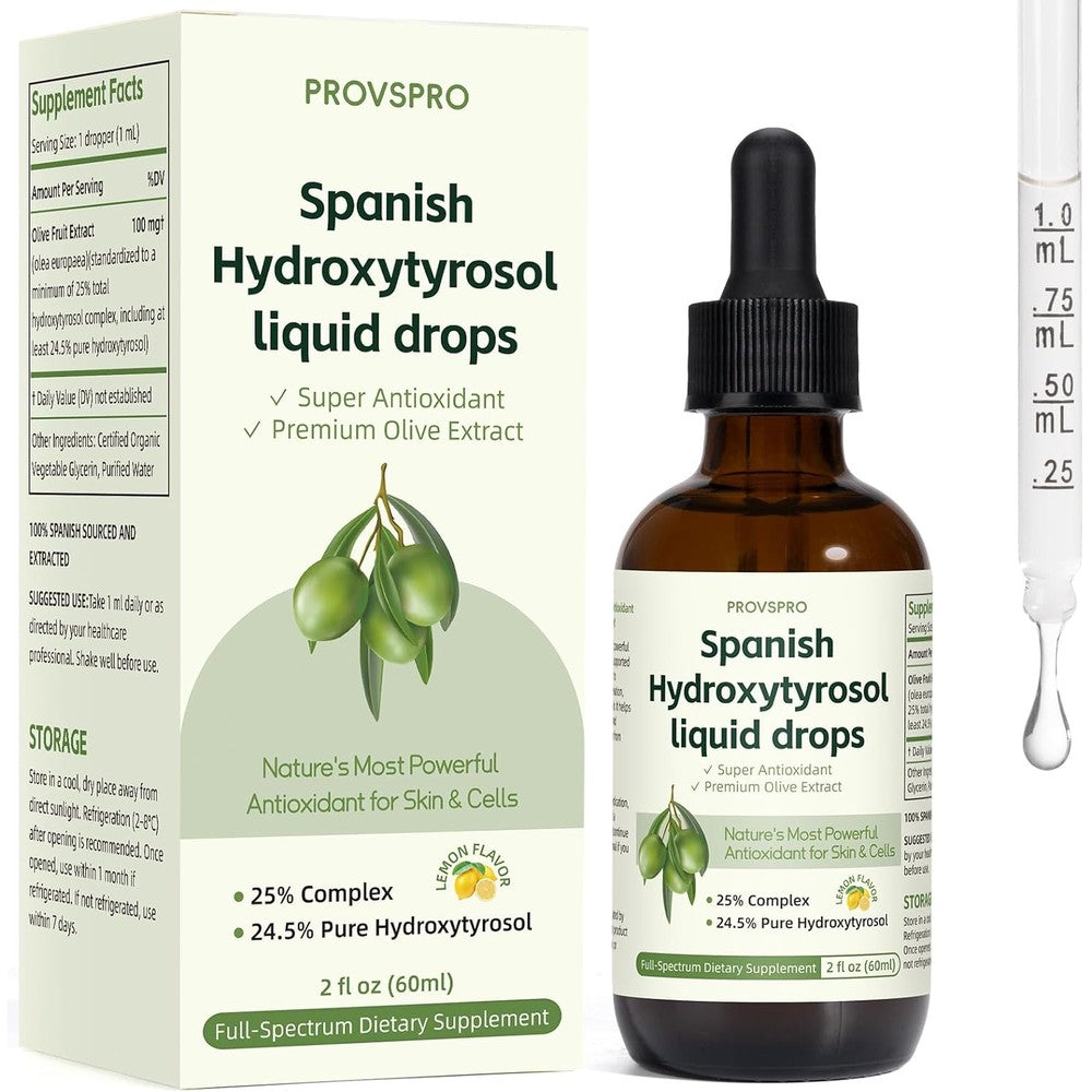Provspro Hydroxytyrosol Liquid Drops front view bottle showing premium Spanish olive extract packaging