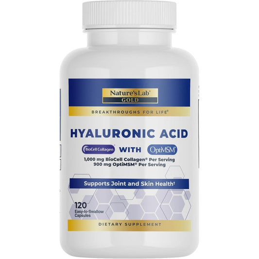 Nature's Lab Hyaluronic Acid with BioCell Collagen and MSM 120 Capsules front view