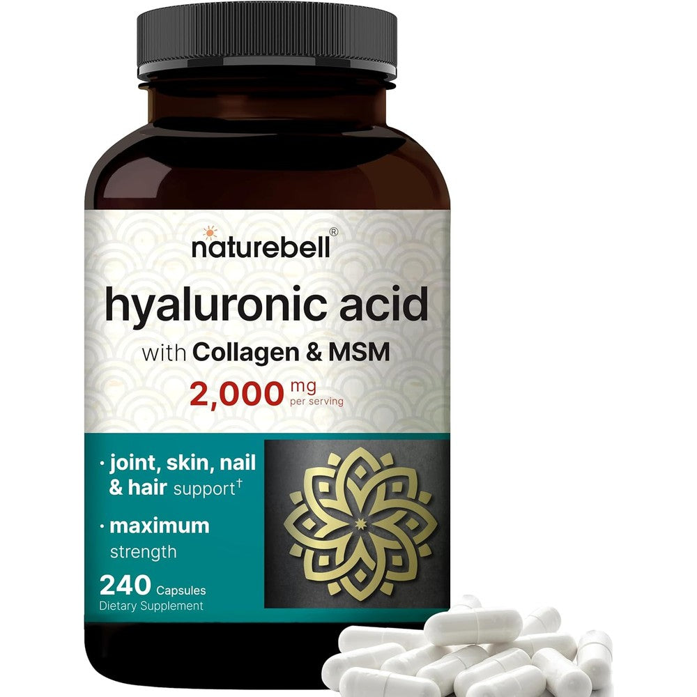 NatureBell Hyaluronic Acid 2000mg with Collagen and MSM 240 Capsules front view bottle