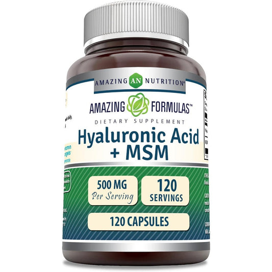 Amazing Nutrition Hyaluronic Acid And Msm Front View Supplement Bottle